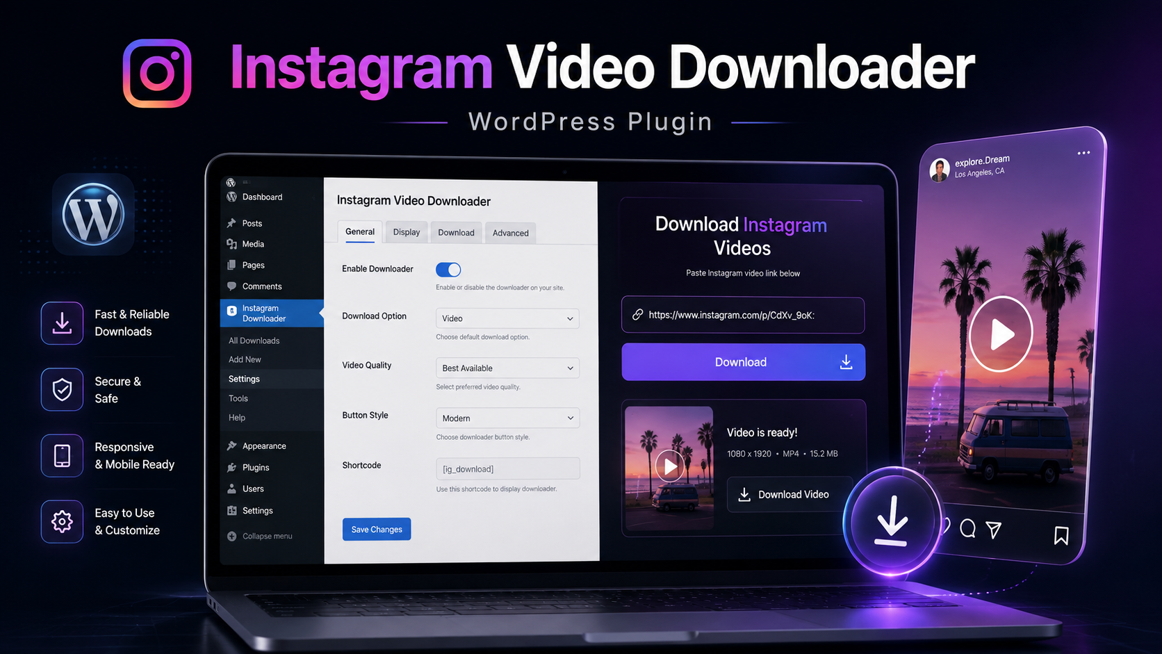 Instagram Video Downloader WordPress Plugin